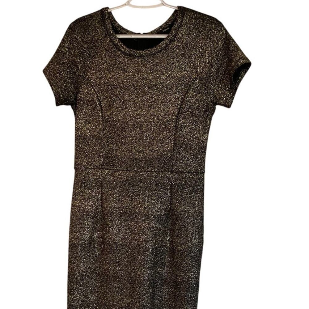 Aqua Metallic Gold Knit Dress M | Short Sleeve Party or Cocktail - Picture 3 of 7